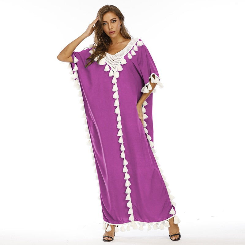 Muslim Moroccan Kaftan Abaya Dress Women Short Sleeve Ramadan Islamic Clohing Loose Robe Jilbab Maxi Party Vestido Caftan Abayas