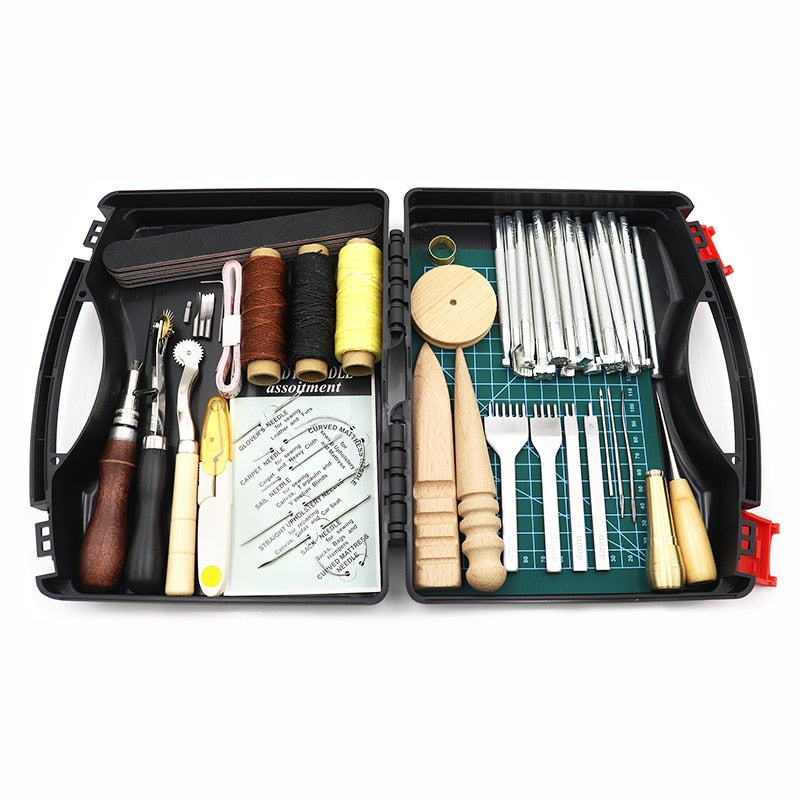 DIY Professional Leather Craft Tools Kit Handnähen Stitching Punch Carving Work Saddle Groover Set Zubehör DIY Tool Box