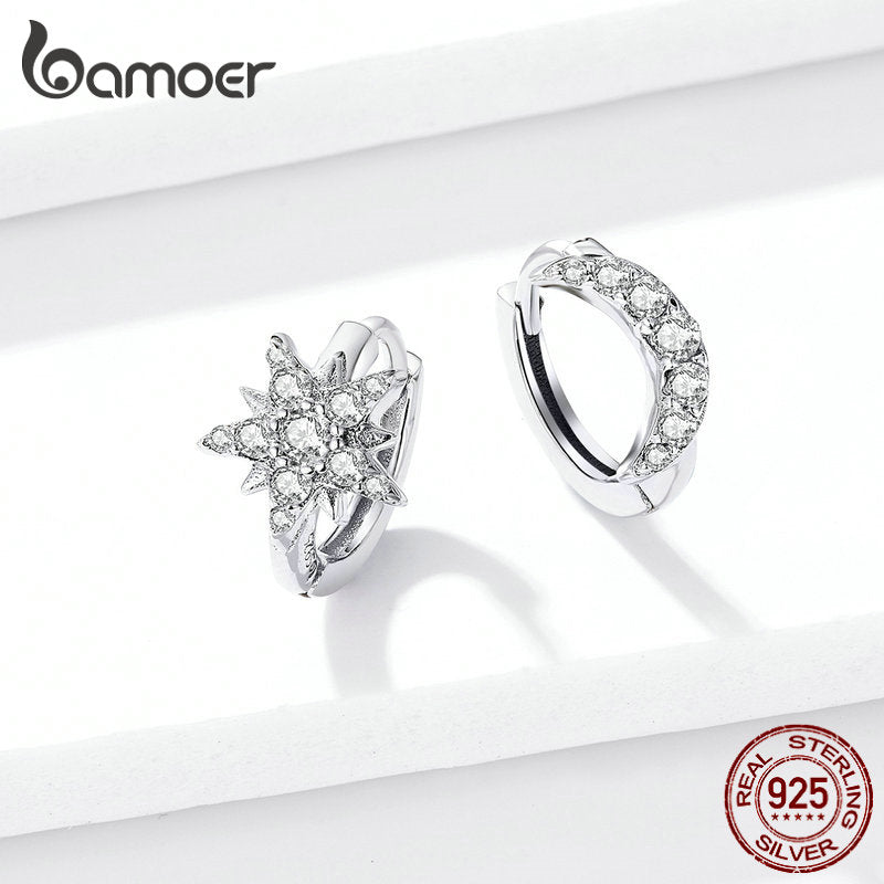 Joyería de plata 925 bamoer, pendientes de aro de estrella y luna para mujer, plata de ley 925, regalos de joyería fina antialérgicos BSE289