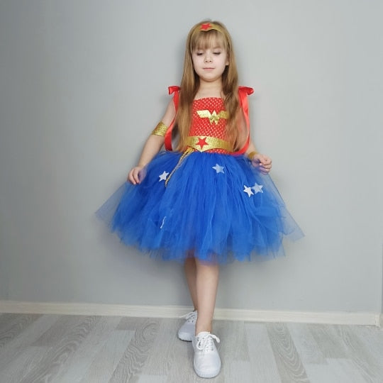 Wonder Girl Costume Dress Superhero Costume Children Halloween Costume for Kids