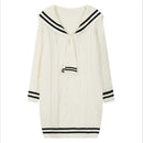 Mid-length Sweater 2022 New Women Loose Outer Wear Navy Style Korean Style Western Style Autumn Knitted Dress Trend