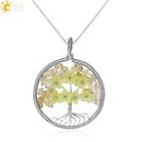 CSJA Tree of Life Pendant Necklace Natural Stone Silver Color Wire Wrap Quartz Crystal Chip Bead Flower Reiki Jewelry Women G306
