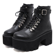 Gdgydh Neue Ankunft Damen Herbstschuhe Chunky Blockabsatz Plateau Schnürstiefeletten Für Damen Bequemer Aktionsverkauf