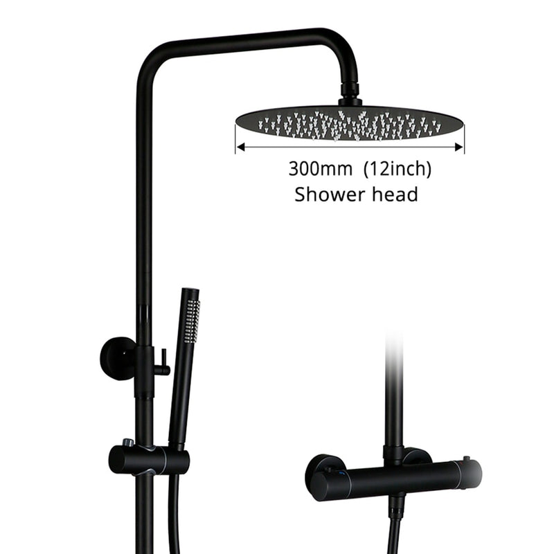 Grifo de baño de temperatura termostática, cabezal de ducha de lluvia de montaje en pared de latón dorado cepillado, rociador de mano de dos funciones, mezcla de agua fría y caliente