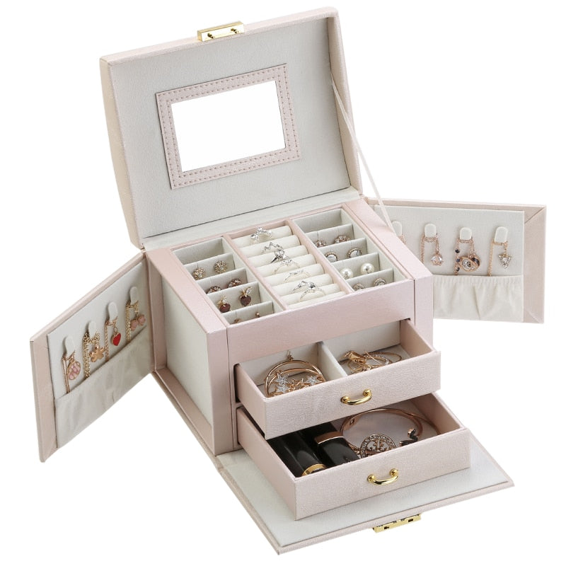 Casegrace, cajón grande, cajas de joyería, caja de joyería de cuero PU, organizador de terciopelo, pendiente, anillo, collar, caja de almacenamiento de joyas, ataúd