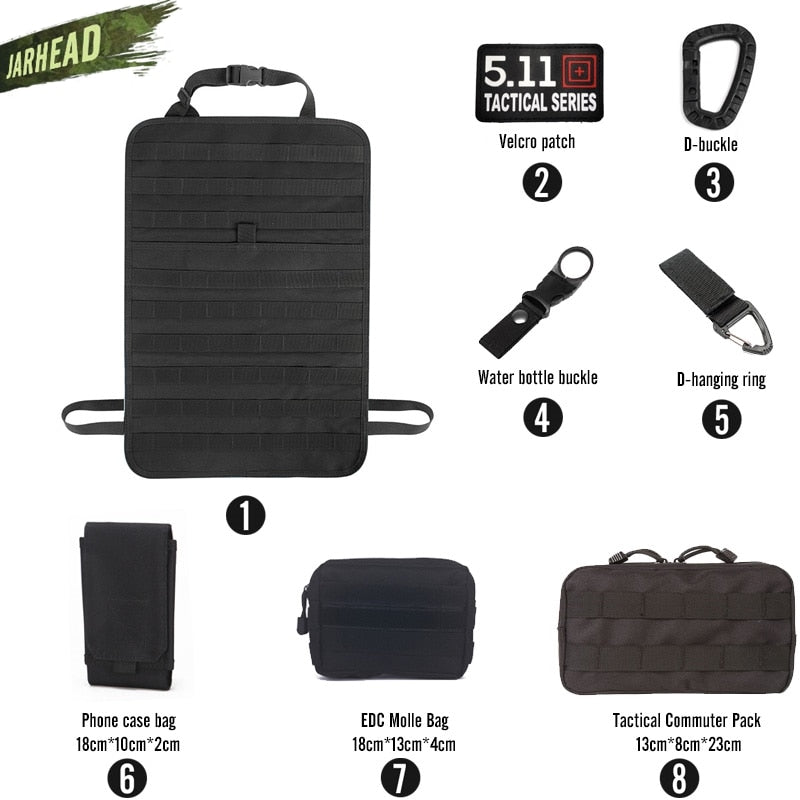 Universal Tactical MOLLE Car Seat Back Organizer military MOLLE Panel Vehicle Seat Cover Protector Kit Mat Black