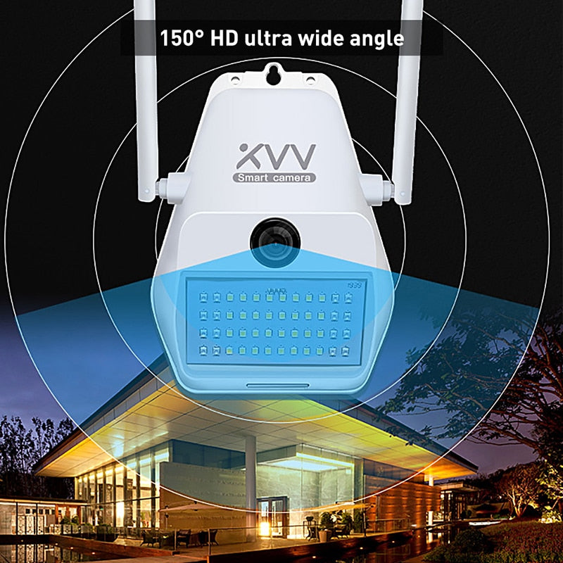 Cámara IP Xiaovv D7 1080P 150 ° gran angular WiFi inteligente cámara web para exteriores con 16 cámaras de lámpara de pared de luz infrarroja para Mi hogar