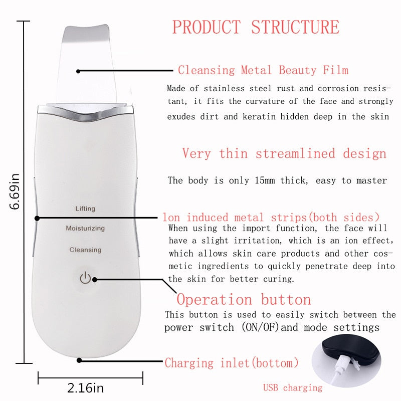 Ultraschallwäscher, Tiefenreinigung, Gesichtswäscher, Gesichtsreinigungsschaufel, Peeling, Hautschaber, Peeling-Schönheitsinstrument