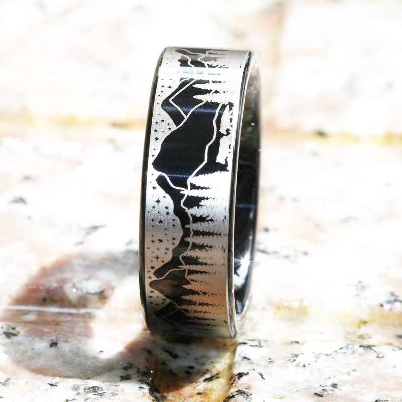 Anniversary Gift Wolf in Night Forest View Rings For Women Men&