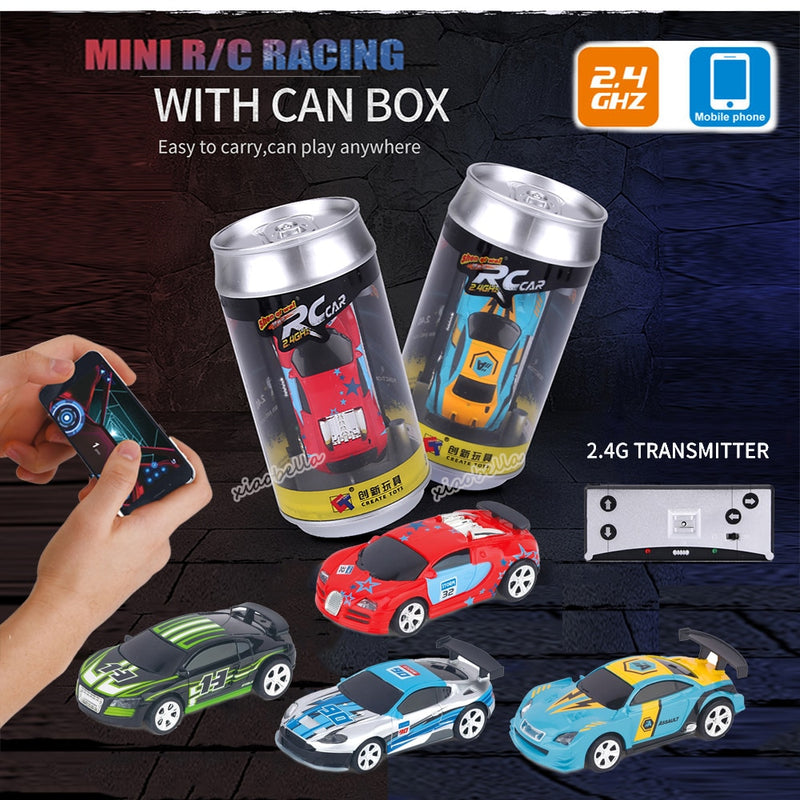 1:58 Remote Control MINI RC Car Battery Operated Racing Car PVC Cans Pack Machine Drift-Buggy Bluetooth radio Controlled Toy Kid