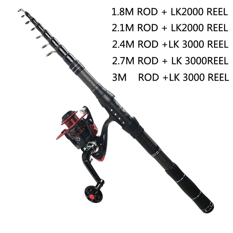 1.8-3.6m carbon telescopic fishing rod combo spinning reel fishing set Short  travel stick carp bass pike feeder rod full kit