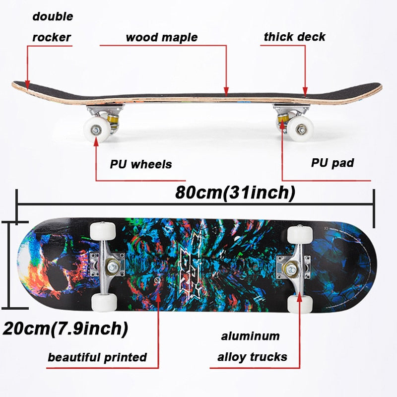 Jusenda Skateboard Double Rocker 80cm Boys Girls Mini Longboard Complete Teenagers Skate Board Maple Deck With Bearings Wheels