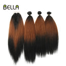 Mechones de pelo liso Yaki mechones Ombre pelo sintético 4 unids/pack 18-22 pulgadas 245g mechones con cierre BELLA extensiones de cabello tejido