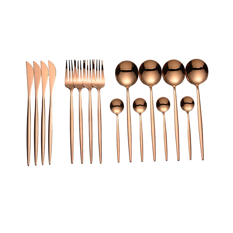 Spklifey Gold Cutlery Stainless Steel Cutlery Spoon Set 16 Pcs Dinner Sets Golden Kitchen Forks Knives Spoons Dinnerware Set New