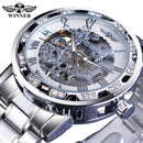 Winner Transparent Diamond Mechanical Watch Blue Stainless Steel Skeleton Watch Top Brand Luxury Business Luminous Male Clock
