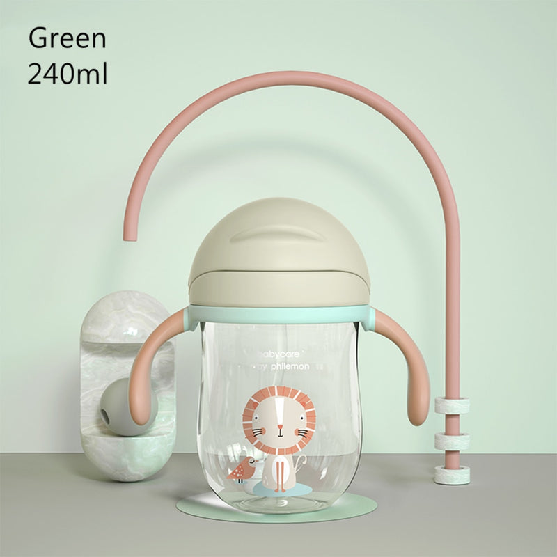 BC Babycare Baby Sippy Cup Kids Learning 360° Drinking Water Baby Bottle Leakproof V-Straw Anti-choked Handle/Shoulder Strap Cup