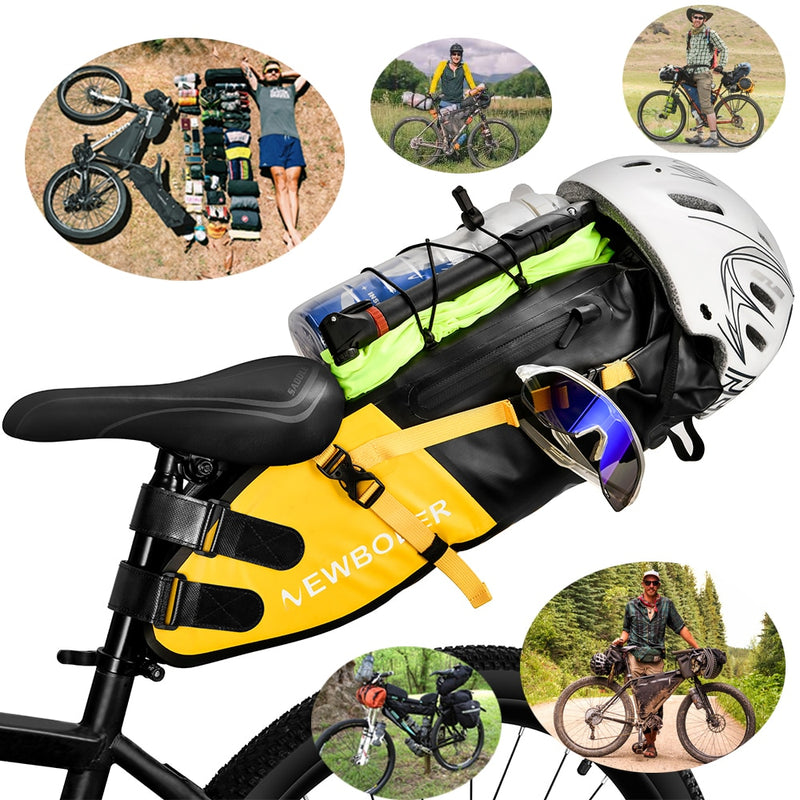 NEWBOLER Fahrradtasche Wasserdicht 13L Große Kapazität Fahrrad Satteltasche Radfahren Faltbare Hecktasche MTB Rennrad Kofferraum Bikepacking