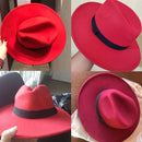 WELROG, sombreros Fedora negros y rojos para mujer, sombreros de fieltro de lana de imitación, sombrero de fieltro de Panamá, sombreros de invierno para hombre, sombreros de Jazz, sombrero Trilby para mujer