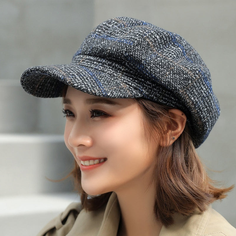 COKK Autumn Winter Wool Newsboy Cap Fashion Hats for Women Female Winter Cap Girl Visor Travel Beret Thick Warm Vintage Bonnet