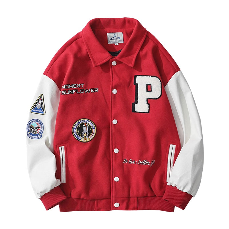 2020 estilo universitario, ropa de marca con letras empalmadas de un solo pecho, chaqueta Bomber para hombre, uniforme de béisbol holgado, abrigo de invierno para mujer