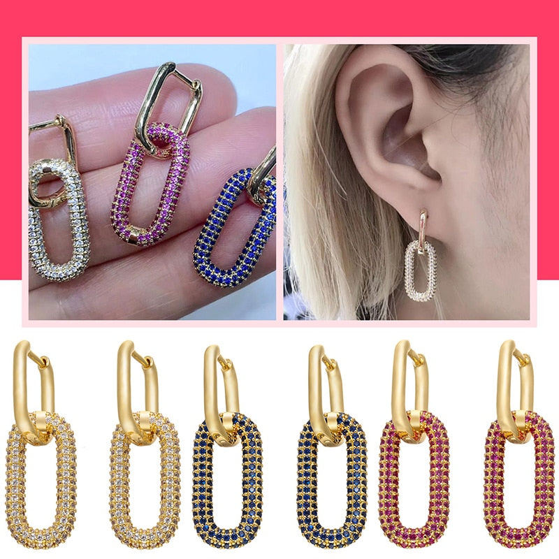 ZHUKOU one pair Hoop Earrings Women CZ Jewelry Gold /Silver Color Rectangle Earring Hoops for party birthday gifts model:VE129