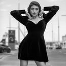 Fitshinling Vintage Gothic Velvet Dress Mujeres Dark A Line Botones Winter Grunge Slim Vestidos Manga larga Black Punk Vestidos Nuevo