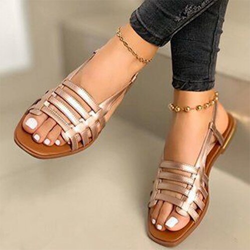 2022 Frauen Sandalen Frau Gladiator Open Toe Lässige Strandschuhe Weibliche Aushöhlen Wohnungen Frauen Outdoor Sommer Schuhe Plus Größe