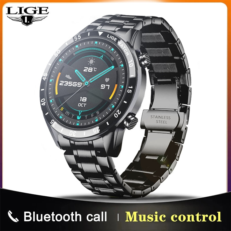 LIGE 2021 New Smart Watch Men Full Touch Screen Sports Fitness Watch Waterproof Bluetooth Call For Android iOS Smartwatch Mens