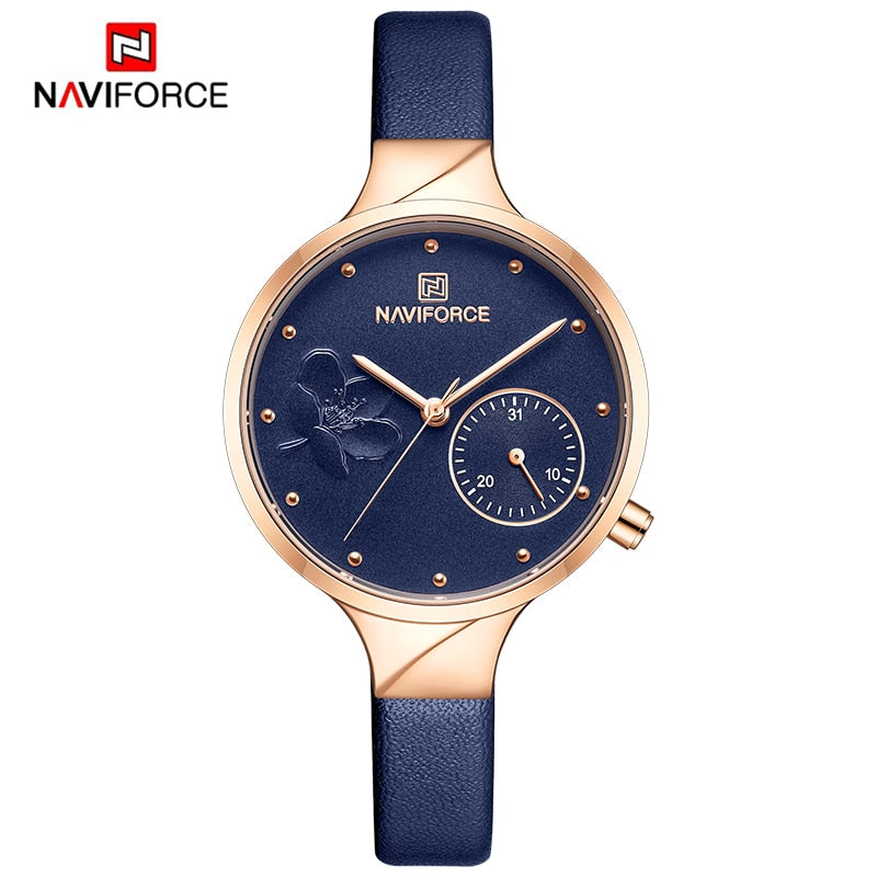 Relojes NAVIFORCE para mujer, relojes de pulsera de cuarzo de moda de lujo para mujer, reloj impermeable de cuero para mujer, reloj femenino para chica