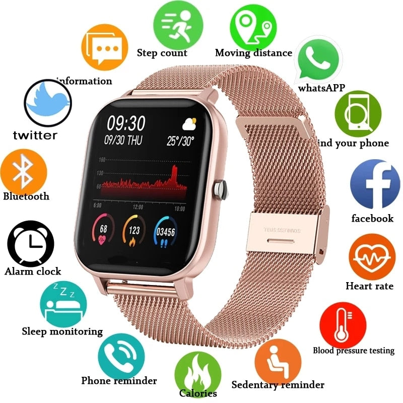 LIGE nuevo reloj inteligente P8 para mujer, deportivo a la moda, pantalla completa táctil, control del ritmo cardíaco y la presión arterial, reloj resistente al agua para xiaomi