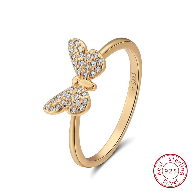 Effie Queen Real 925 Sterling Silver Rings For Women Butterfly Shape With AAA Zircon Silver/Gold-color Ring Female Jewelry BR59