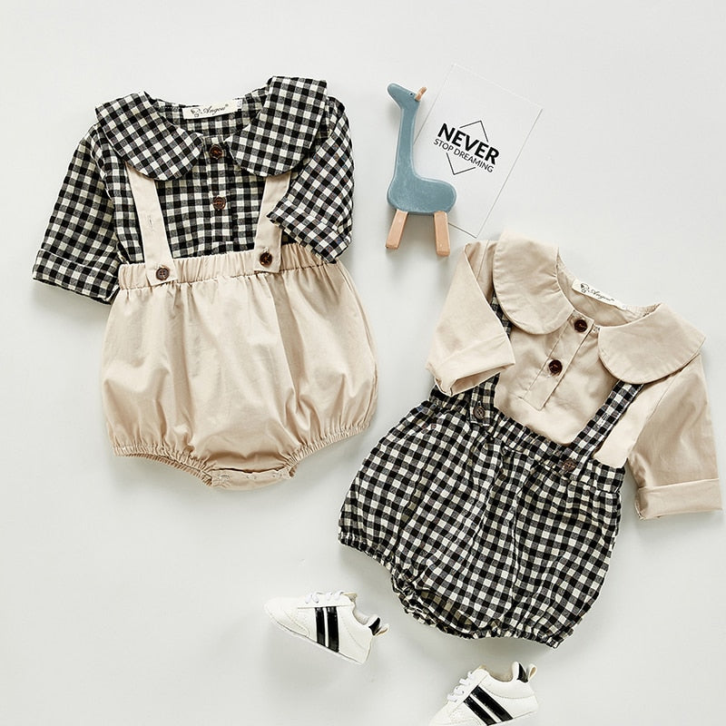 Autumn Baby Girls Clothing Sets Long Sleeve Cotton Shirt+Romper Toddler Baby Girls Suit Korean Style Baby Girls Clothes