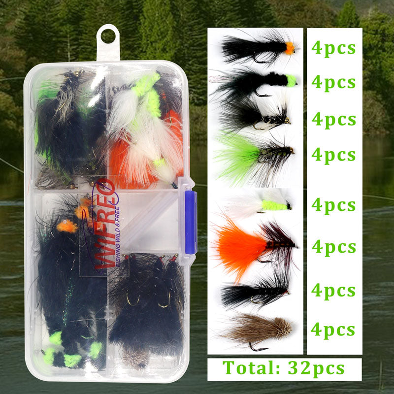 32/50/214PCS Fly Fishing Lure Dry Wet Flies Nymph Streamer Artificial Pesca Bait Lure Carp Trout Pesca Fishing Tackle Fly Box