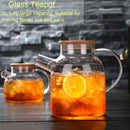 BORREY Big Heat-Resistant Glass Teapot  Flower Tea Kettle Large Clear Glass Fruit Juice Container Ceramic Teapot Holder Base