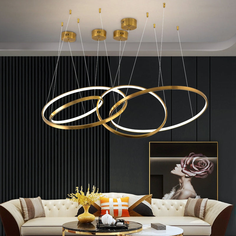 Modern ring led chandelier for staircase luxury living room gold hanging light fixture long villa hallway lobby decor hang lamp