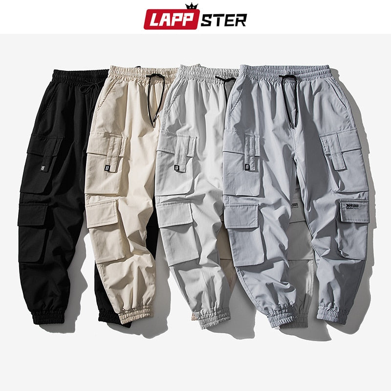 LAPPSTER Men Black Embroidery Joggers Pants 2022 Man Streetwear Cargo Pants Male Pocket Sweatpants Grey Tactical Pants Plus Size