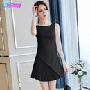 LDYRWQY 2021 summer new classic French slim pleated white dress V-Neck  Natural  Tank  Knee-Length  Sleeveless  Zippers