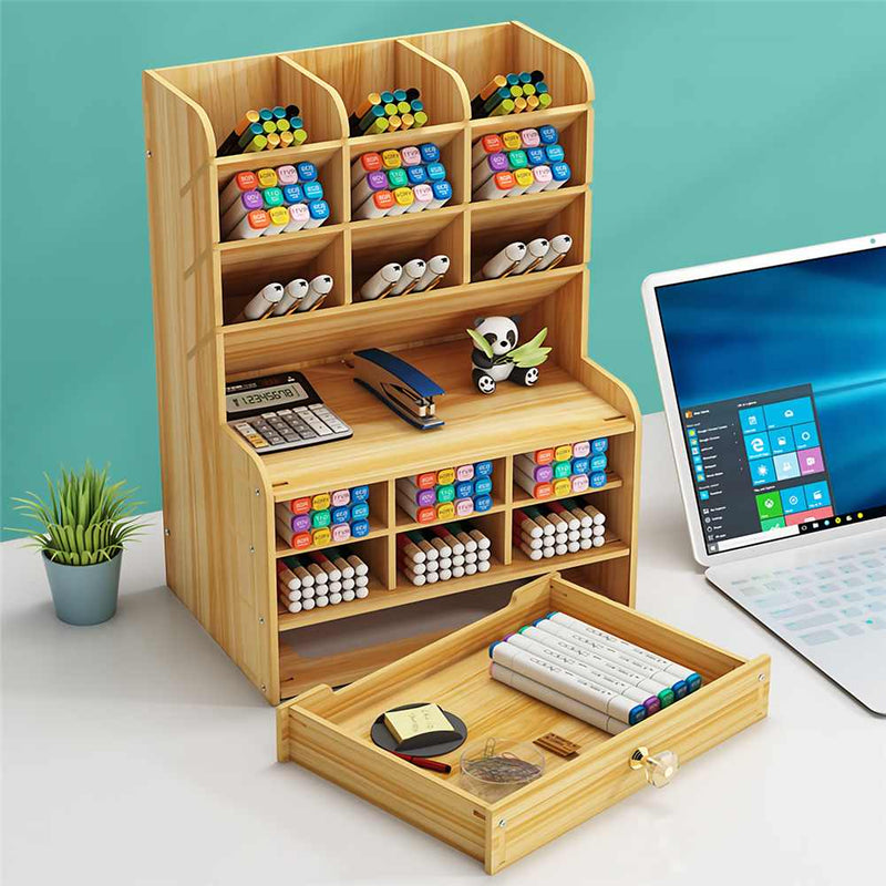 2021 Kreativer Multifunktions-Holz-Desktop-Stifthalter Büro Schule Schreibwaren Aufbewahrungsständer Fall Schreibtisch Stift Bleistift Organizer