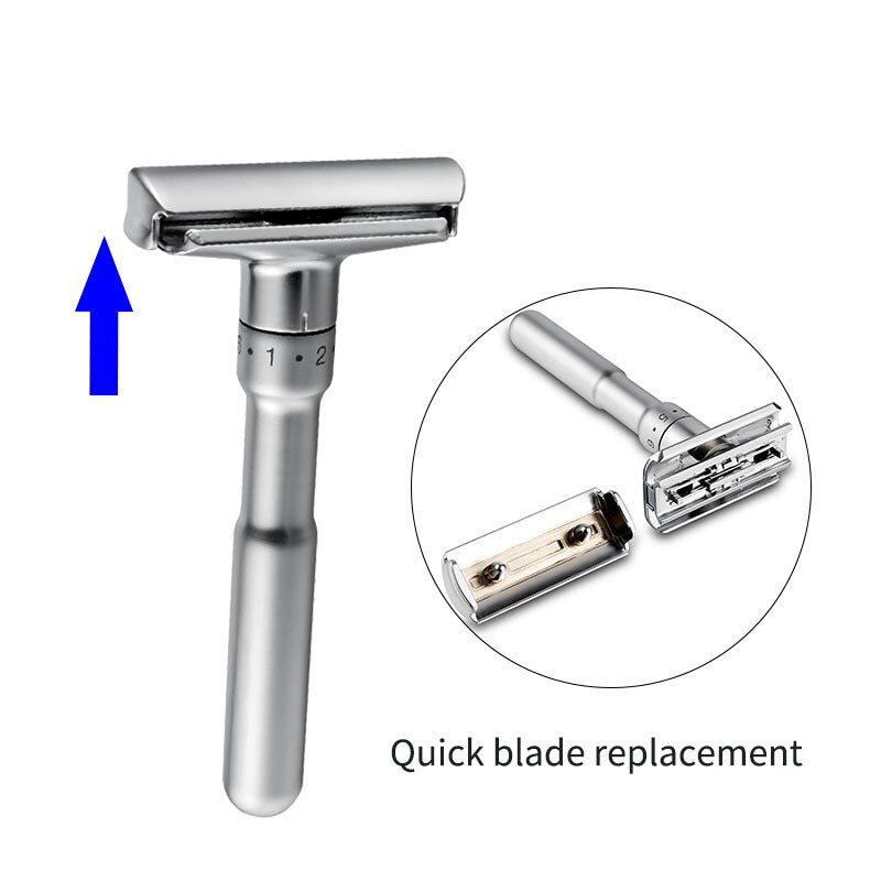 YINTAL Adjustable Safety Razor Double Edge Classic Men Shaving 1-6 File 1 Razor 5 Blades 1   Blade Disposal Case