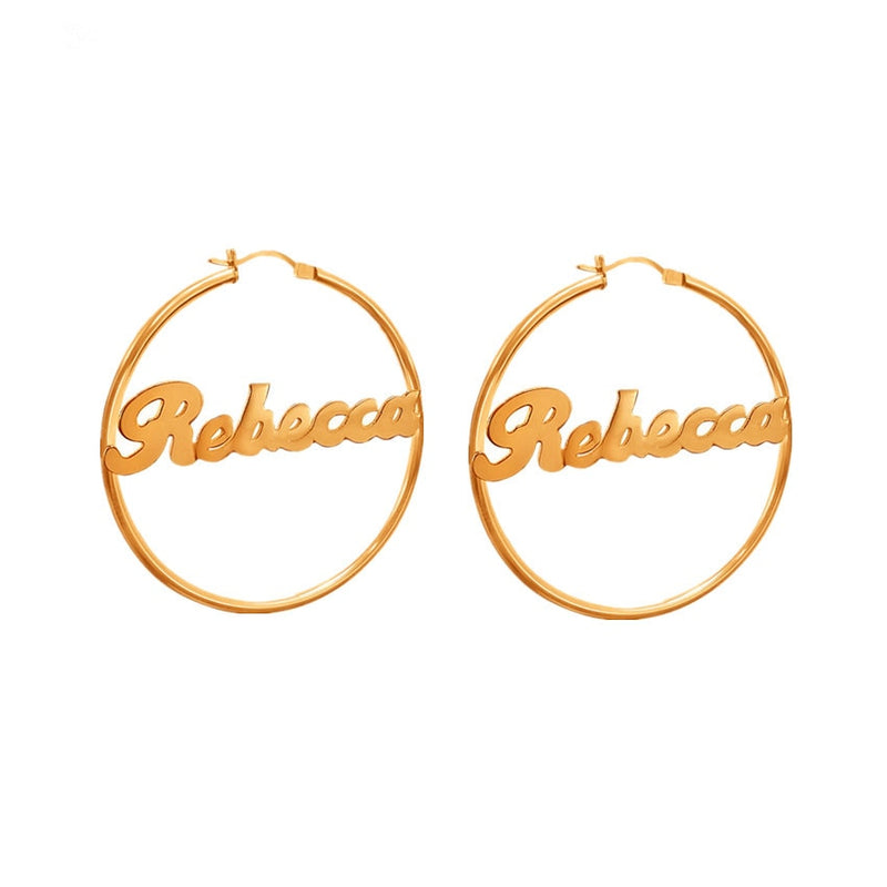 1 Pair Custom Name Earrings Personalized Big Nameplate Handmade Hoop Earring Stainless Steel Round Geometry Jewelry Girls Gifts