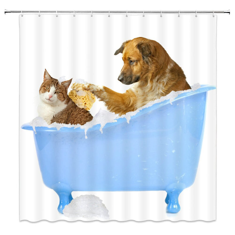 Cortinas de ducha de animales divertidos, decoración de baño para el hogar con Gato bonito, juego de cortinas colgantes de tela de baño de poliéster con ganchos