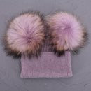 Double Real Raccoon Fur Pompom Hat Women Winter Caps Knitted Wool Hats Skullies Beanies Girls Female Two Fur Pom Pom Beanie Hat