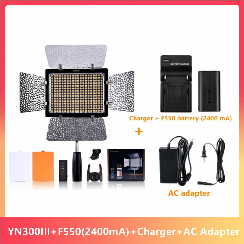 YONGNUO YN300 III YN-300 lIl 3200k-5500K CRI95 Camera Photo LED Video Light Photography lights with NP-F550 Battery &amp; Charger