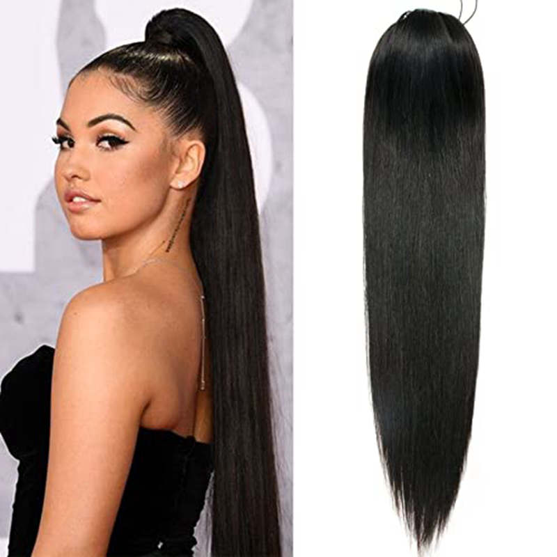 Extensiones de cabello humano de cola de caballo con clip en cola de caballo con cordón coletas de cabello brasileño recto para mujeres Remy 1 pieza