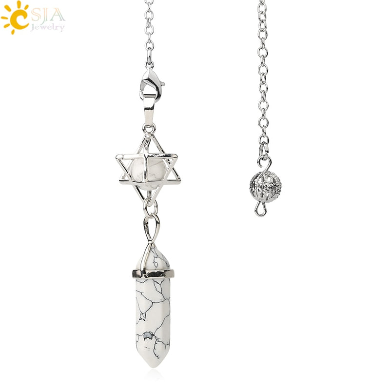 CSJA Natural Stone Quartz Pendulum for Dowsing Divination Hexagonal Crystal Merkaba Esotericism Shuttle Spiritual Pendulo G517