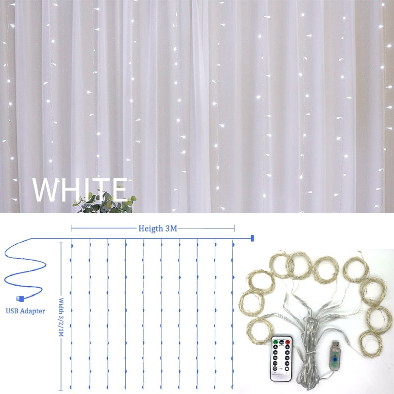 Guirnalda de luces LED para cortina de 3m, 100/200/300, decoración para fiesta de boda rústica, mesa, despedida de soltera, regalo para el hogar