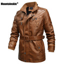 Mountainskin Leather Jacket Mens 2022 Winter Long Men's Motorcycle PU Windbreaker Fashion Slim Fit Male Brand Clothing 6XL SA810