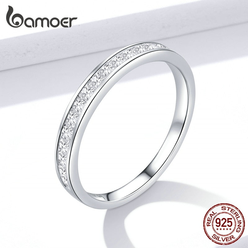 bamoer Genuine 925 Sterling Silver AAA Zirconia Finger Rings for Women Wedding Band Engagement Statement Jewelry Anel BSR113