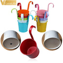 10 Stück Wandbehang Blumentöpfe Metallzaun Hängende Blumentöpfe Eisen Garten Pflanzer Zinn Eimer Halter Korb Hausgarten