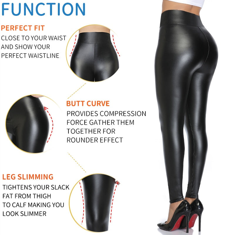 High Waist Faux Leather Leggings Women Non See-through Thick PU Leggings Hip Push Up Slim Pants Fitness Panties Butt Lifter